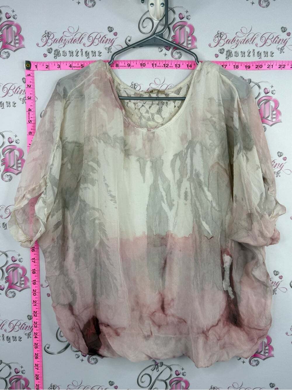 GIUSY ITALY top floral Sheer Tie-Dye Scoop Neck Blouse in Pink & Cream